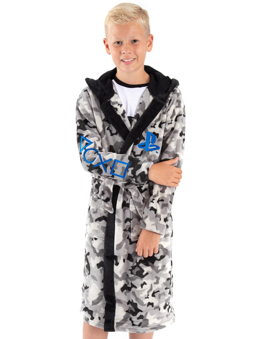 PlayStation Dressing Gown For Boys Gamer Merchandise Fluffy Bathrobe - Camo