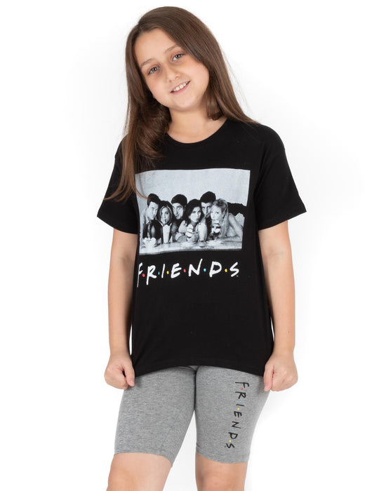 Friends Pyjamas For Girls TV Series Cycling Short & T-Shirt Set - Black