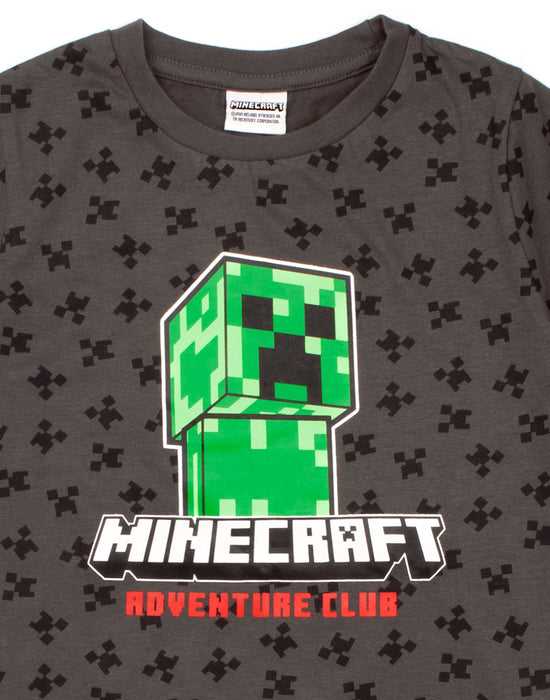Minecraft Creeper All Over Print Boy's Black T-Shirt - Grey