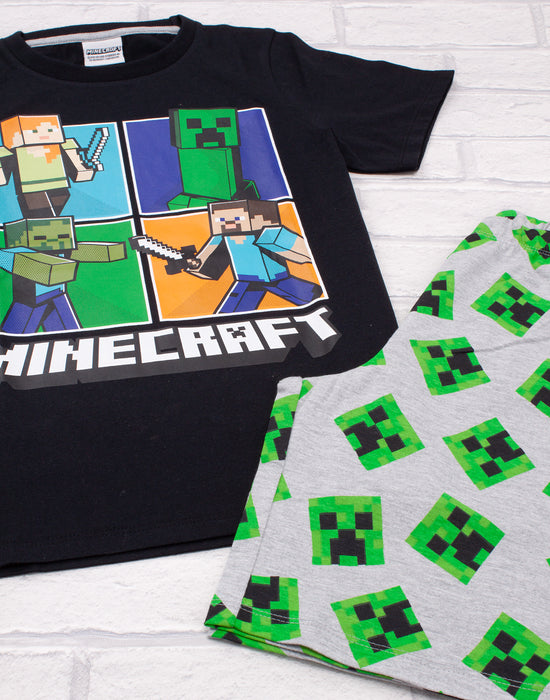 Minecraft Boys Pyjamas Set Top And Shorts Kids Gamer - Multicoloured