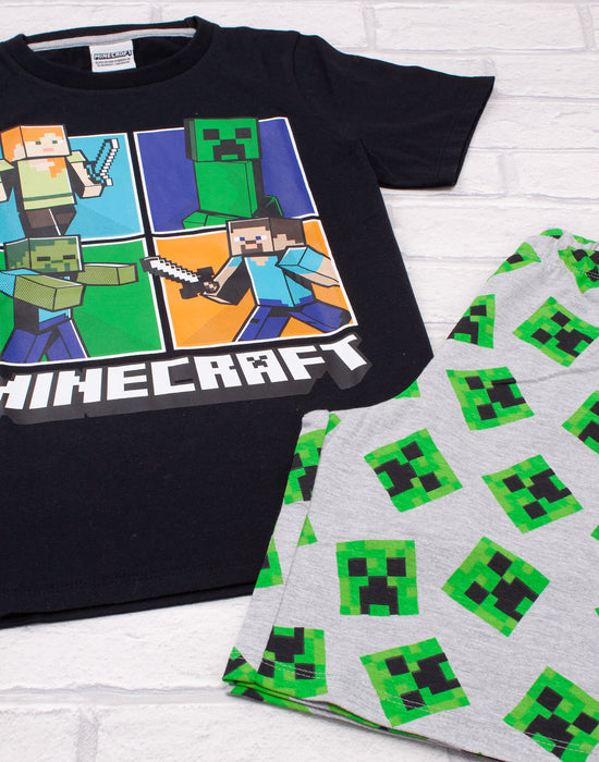 Pyjama Court Garçon Minecraft Creeper Comic - Ensemble Multicolore Licence Officielle
