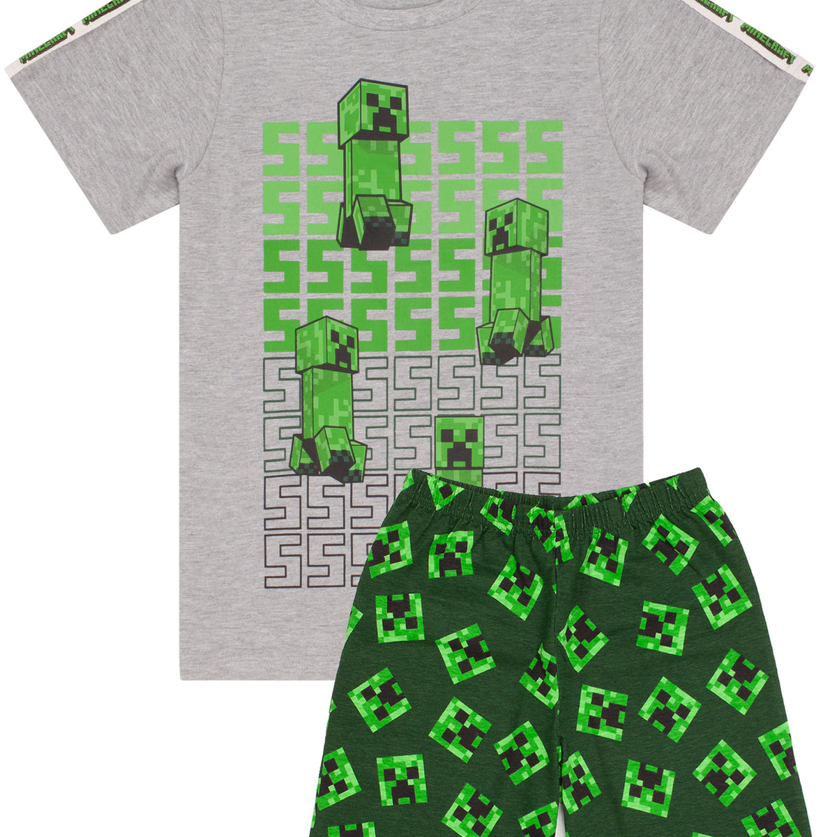 Minecraft Creeper multi-pack van 2 pyjamasets met korte mouwen | Zwart en blauw grafisch nachtkleding voor jongens | Klassieke pyjama met korte pijpen en kruippakje | Loungekleding voor kinderen
