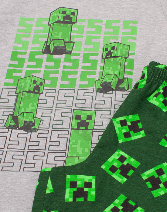 Minecraft Boys Pyjamas Set Top And Shorts Kids Gamer - Green