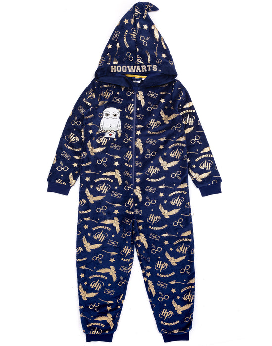 Harry Potter Kids Onesie Hogwarts Hedwig Pyjamas Navy — Vanilla