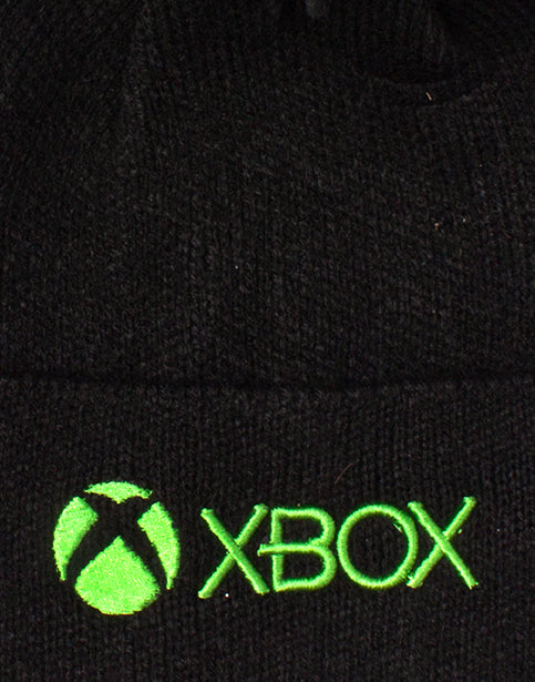 BLACK & GREEN GAMER WINTER HAT - The XBOX bobble beanie comes in a stylish black contrasting against the vibrant green XBOX logo print across the front of the hat!
