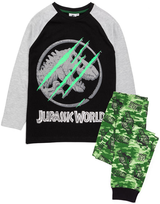 Jurassic World Pyjamas For Boys | Kids Camo T Shirt With Shorts OR Trousers Dinosaur PJs | Movie Merchandise