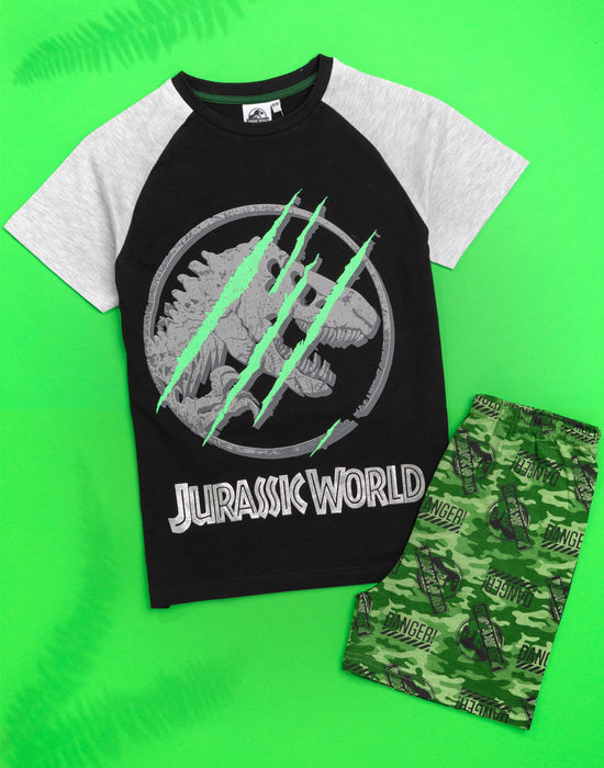 Jurassic World Pyjamas For Boys Camo T-Shirt Shorts - Black