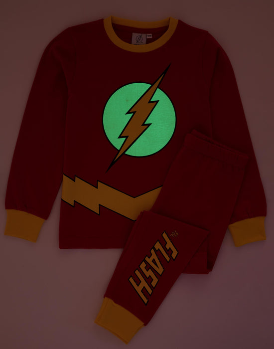 DC Comics The Flash Pyjamas For Boys Glow In the Dark Logo - Red