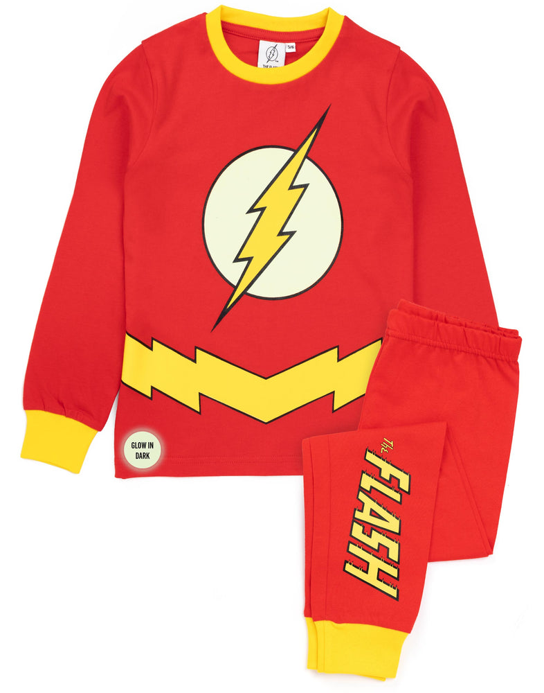 DC Comics The Flash Pyjamas For Boys | Kids Glow In The Dark Superhero Costume | T-Shirt & Legging Bottoms Pjs 
