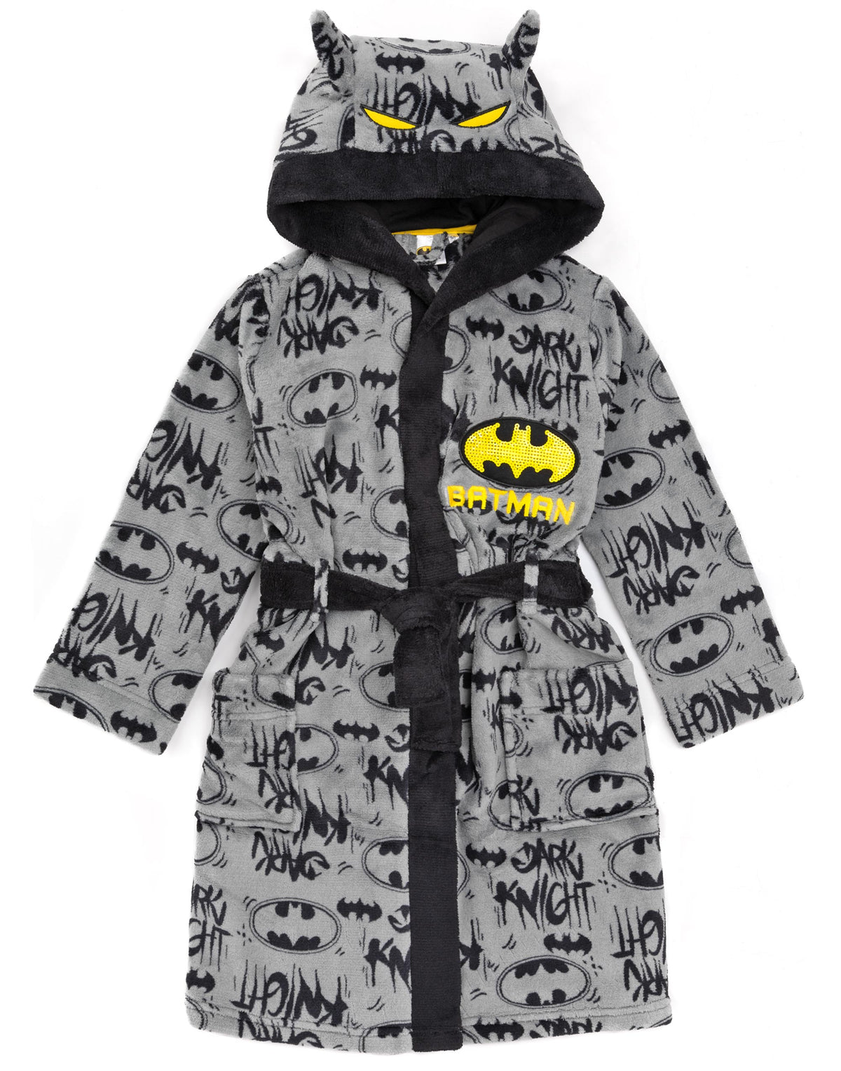 DC Comics Batman Dressing Gown For Boys Fluffy Bathrobe Grey