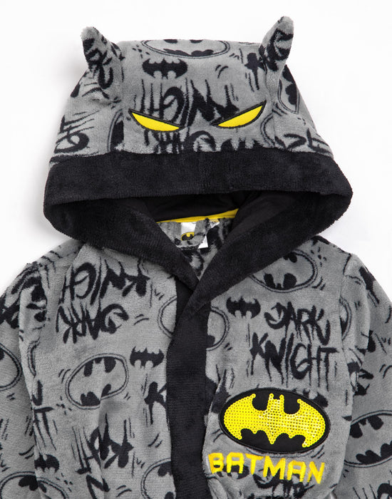 Batman In Robe DC Comics Robe DC Comics Batman Boys Dressing Gown - Grey Superhero ...