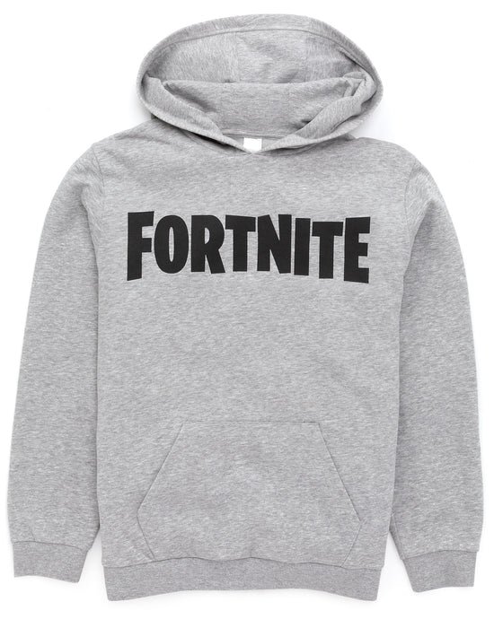 Fortnite Hoodie For Boys & Girls | Kids Battle Royale Logo Grey Sweatshirt With Drawstring Hood | Video Game Merchandise Clothing 