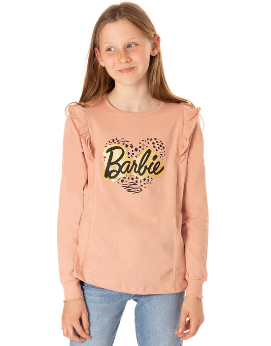 Barbie Girls Pink Long Sleeve Top With Shoulder Frill