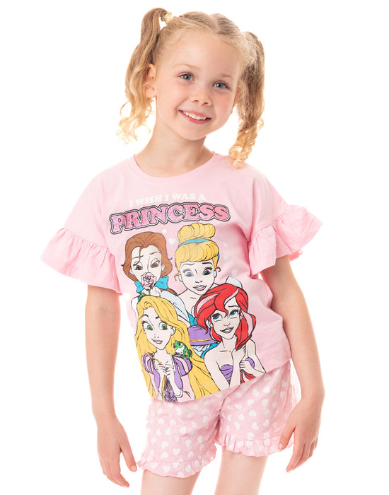 Disney Princesses Girls Cotton Short Pyjama Set - Pink