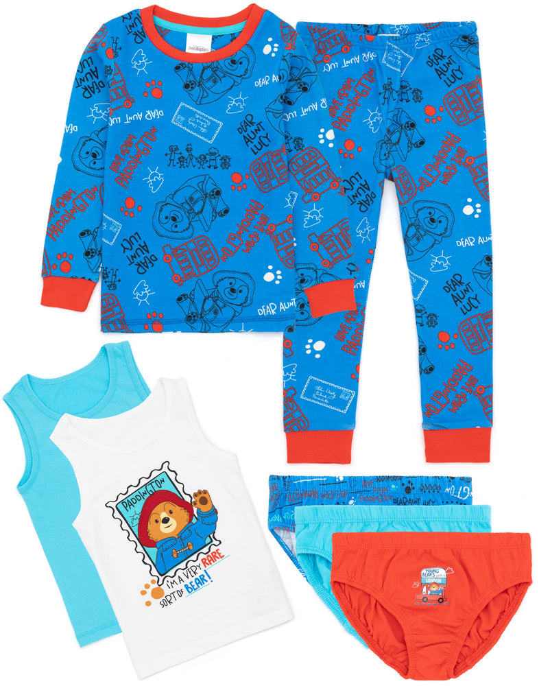 Paddington Bear 7 Piece Pyjamas Set Kids PJ's, Vests & Underwear Briefs