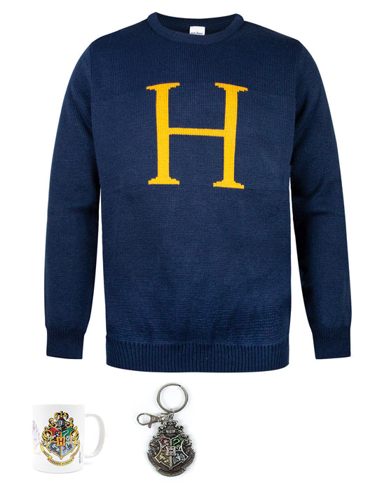 Harry Potter Letter H Knitted Jumper Hogwarts Mug and keyring Christmas Gift Set Bundle
