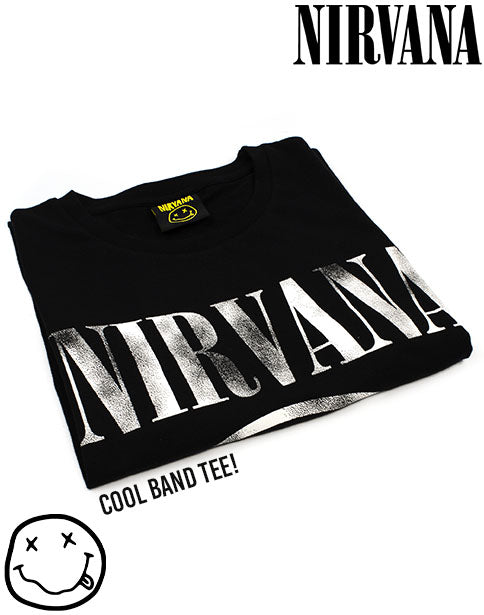 Men's Nirvana Smiley Logo T-Shirt - Black Band Tee, Pull-On, Machine Wash