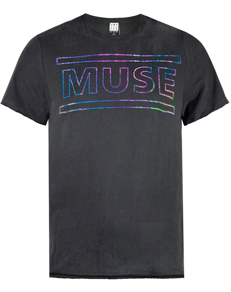 Amplified Muse Rainbow Letter Logo Men's Unisex Charcoal Band T-shirt Tee