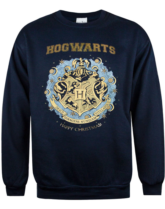 Harry Potter Hogwarts Christmas Foil Dark Blue Sweatshirt