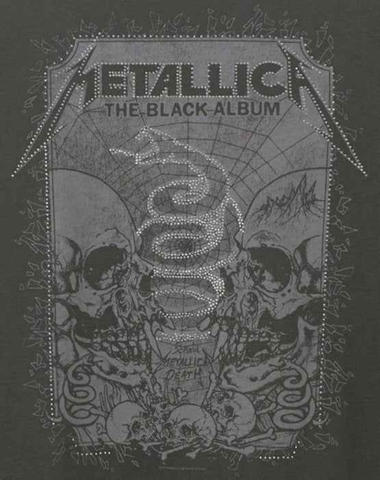 Amplified Metallica The Black Album Skull Snake Diamante Men's Charcoal T-Shirt