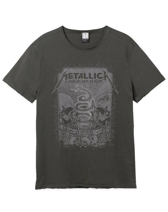 Amplified Metallica The Black Album Skull Snake Diamante Men's Charcoal T-Shirt
