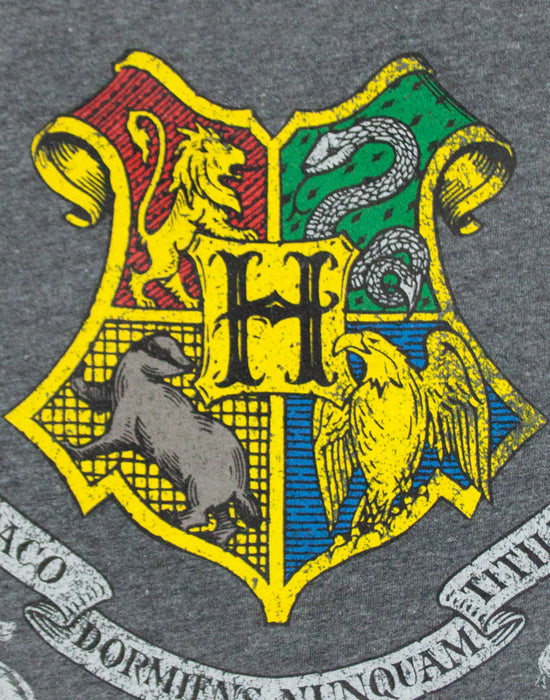 Harry Potter Movie Hogwarts Crest Logo Men's Short Sleeve Grey T-Shirt