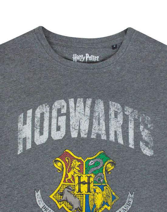 Harry Potter Movie Hogwarts Crest Logo Men's Short Sleeve Grey T-Shirt