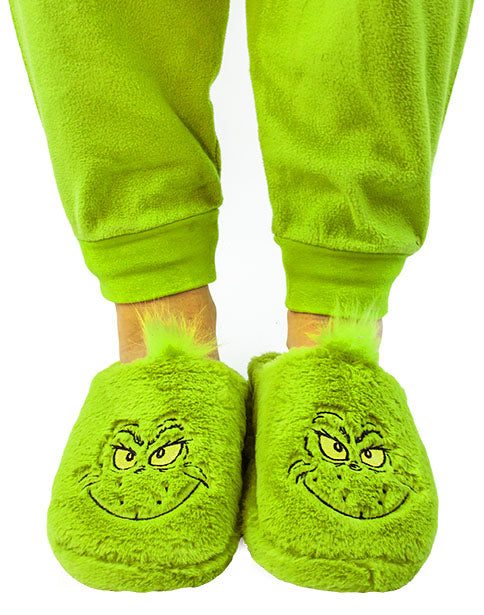 Women's The Grinch Faux Fur Slipper Socks With Grippers - Green M