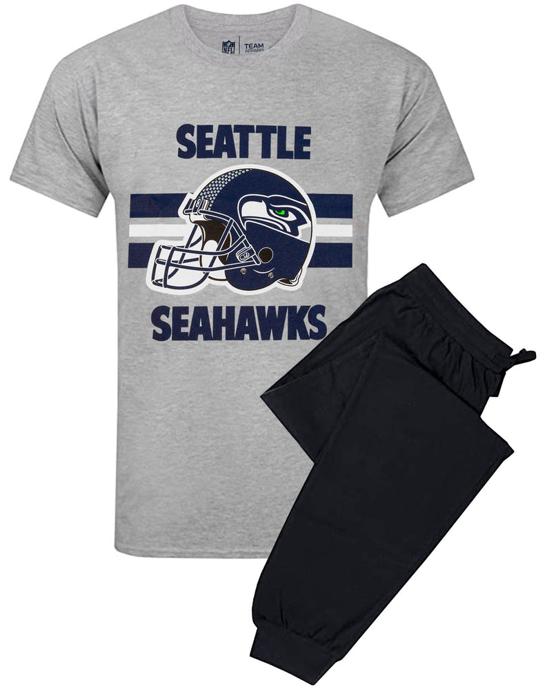 NFL Teams Seahawks Helmet Men's Long Pyjama T-Shirt & Lounge Pant Set