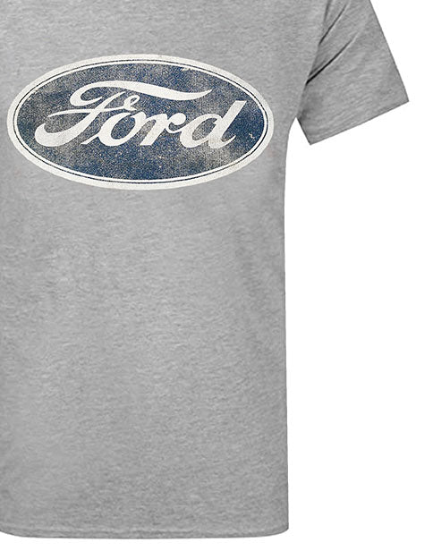 Ford Logo Men's Grey - Distressed Vintage Style Adults Top — Vanilla Underground