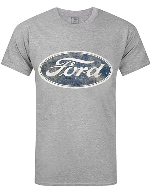 Ford Logo Men’s Grey T-Shirt - Distressed Vintage Style Adults Top