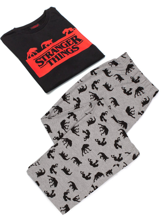 STRANGER THINGS T SHIRT WITH LONG OR SHORT BOTTOMS PJ SET FOR MEN - Our adults Stranger Things tee has short sleeves and a stylish crew neck matched perfectly with grey Monster inspired bottoms; it is the perfect Stranger Things gift for all fans of the popular series!