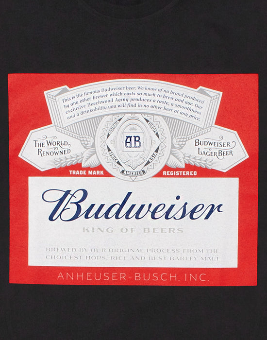 BUDWEISER LOGO DESIGN TEE - Budweiser top for him comes in black contrasting against a bold print featuring the popular beer brands logo, Budweiser making an awesome Budweiser gift for Christmas, birthdays & special occasions.