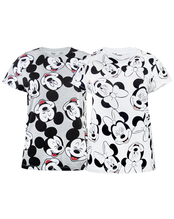 Disney Mickey and Minnie All Over Print Women's T-Shirt 2 PK Bundle