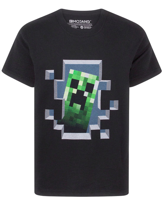 Minecraft Creeper Inside Boy's Black T-Shirt