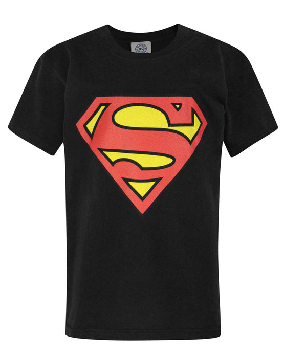 Superman Iconic Shield Logo Boy's Children's Black T-Shirt Top