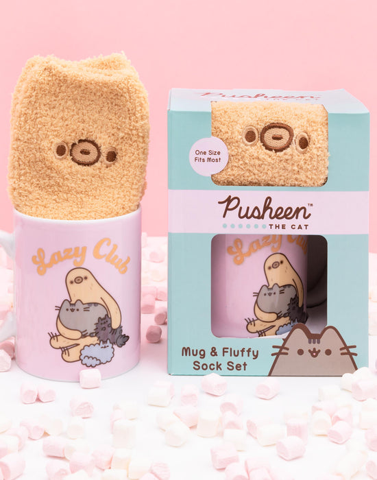 Pusheen The Cat & Sloth Lazy Club Mug & Fluffy Sock Gift Set - Adults & Teens