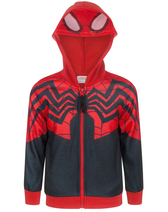 Spider-Man Boy's Zip Up Red And Black Costume Hoodie