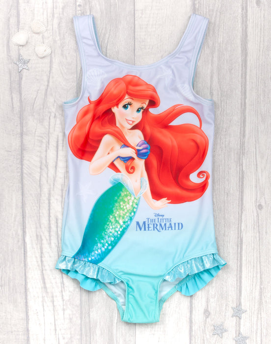 Disney The Little Mermaid Girl's Swimsuit And Hooded Towel Poncho Set Blue