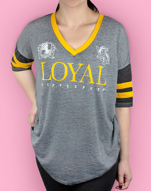 Harry Potter Hufflepuff Loyal Womens/Ladies Varsity T-Shirt Sizes 