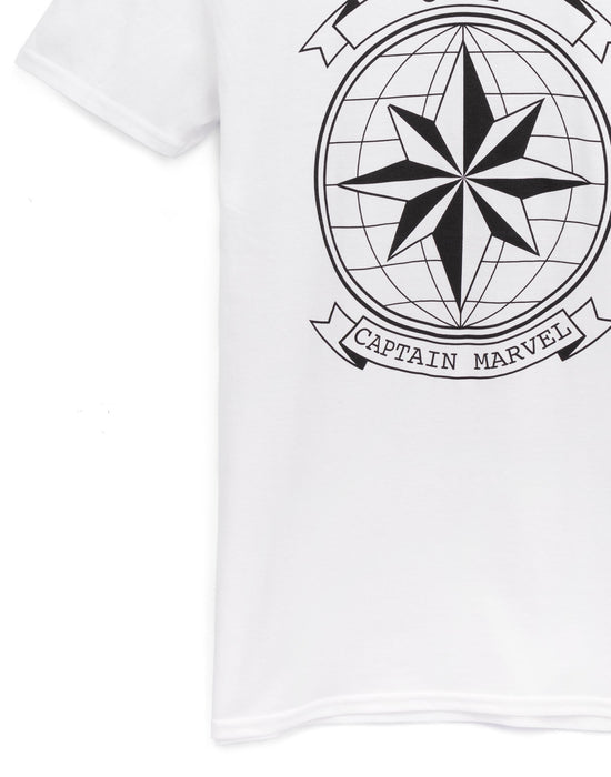 Marvel Captain Marvel Star Insignia And Globe Womens White T-Shirt