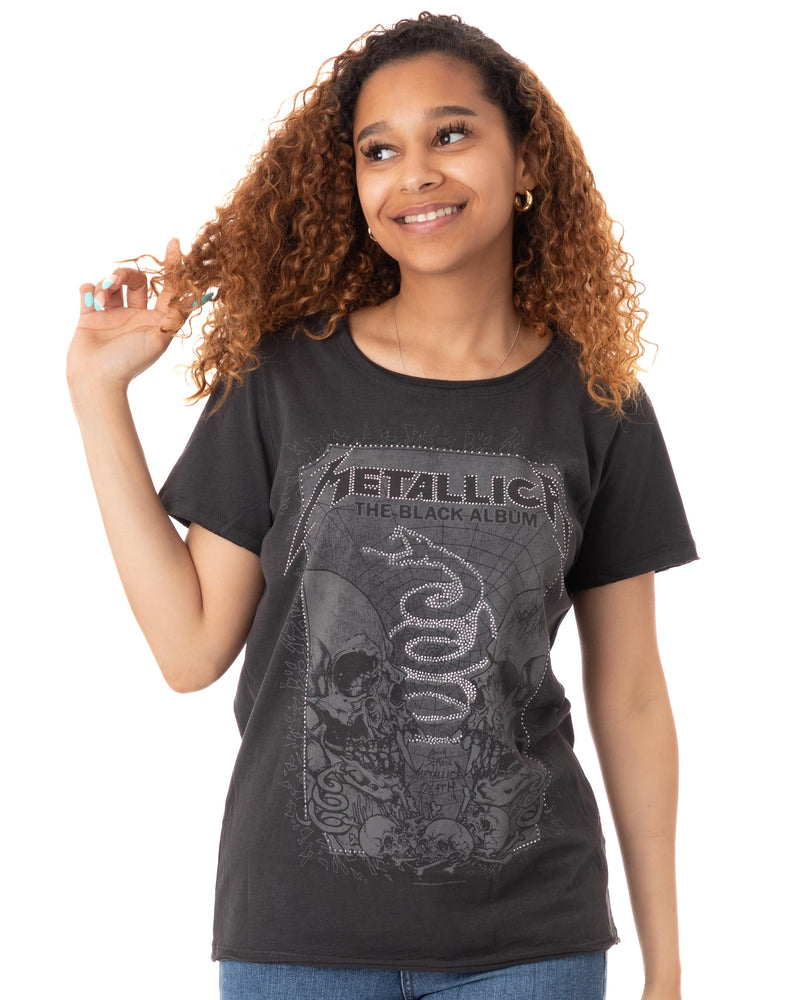 Amplified Metallica The Black Album Skull Snake Diamante Women's T-Shirt