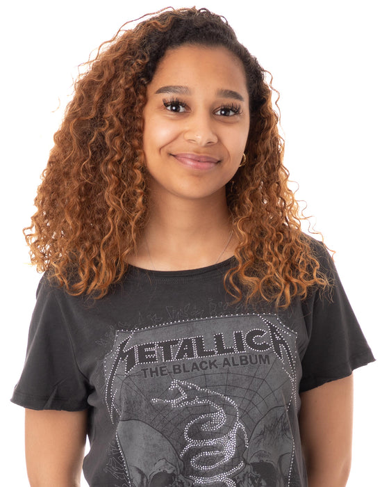 Amplified Metallica The Black Album Skull Snake Diamante Women's T-Shirt