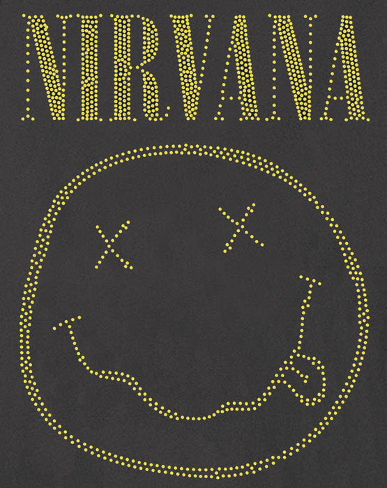 Amplified Nirvana Smiley Logo Diamante Women's Charcoal T-Shirt