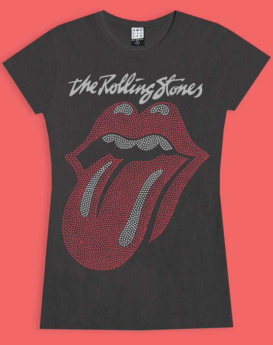 Amplified Rolling Stones Tongue Logo Diamond Women's Charcoal T-Shirt