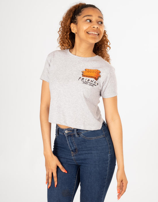 Friends Embroidered Central Perk Couch Women's Cropped T-Shirt - Grey
