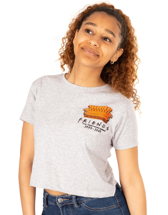 Friends Embroidered Central Perk Couch Women's Cropped T-Shirt - Grey