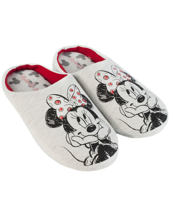 Disney Minnie Mouse Sketch Women's Slippers Slip-On Grey House Shoes