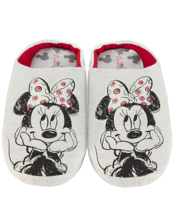Disney Minnie Mouse Sketch Women's Slippers Slip-On Grey House Shoes