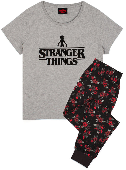 STRANGER THINGS T SHIRT WITH LONG OR SHORT BOTTOMS PJ SET FOR WOMEN - Our ladies Stranger Things tee has short sleeves and a stylish scoop neck matched perfectly with black Demogorgon inspired bottoms; it is the perfect Stranger Things gift for all fans of the popular series!